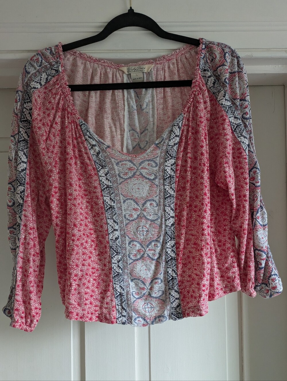 Lucky Brand Boho Peasant 3/4 Sleeve Top- L